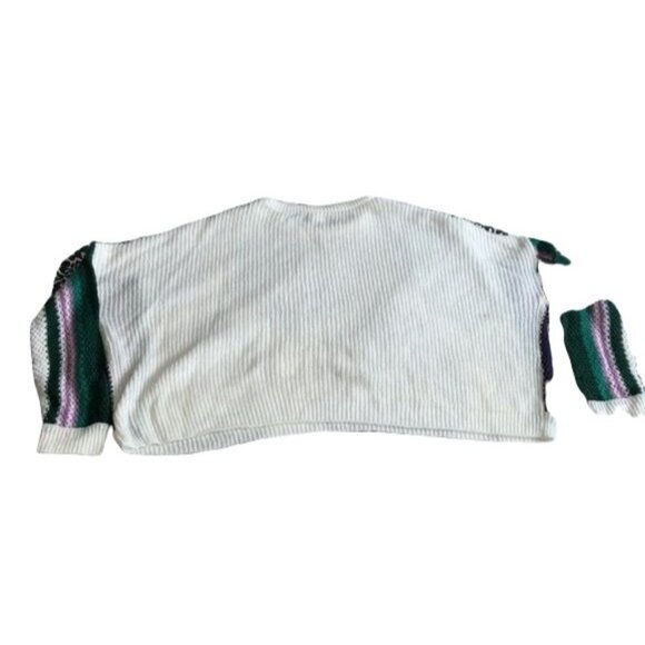 Ultra Flirt X-Small White Ribbed Knit Cropped Sweater With Multicolor Striped Sl - Picture 2 of 3